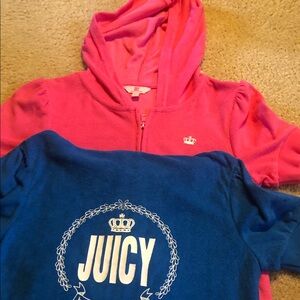 2 Juicy Couture Kids Hoodie one Pink and one Blue terry short sleeved hoodies